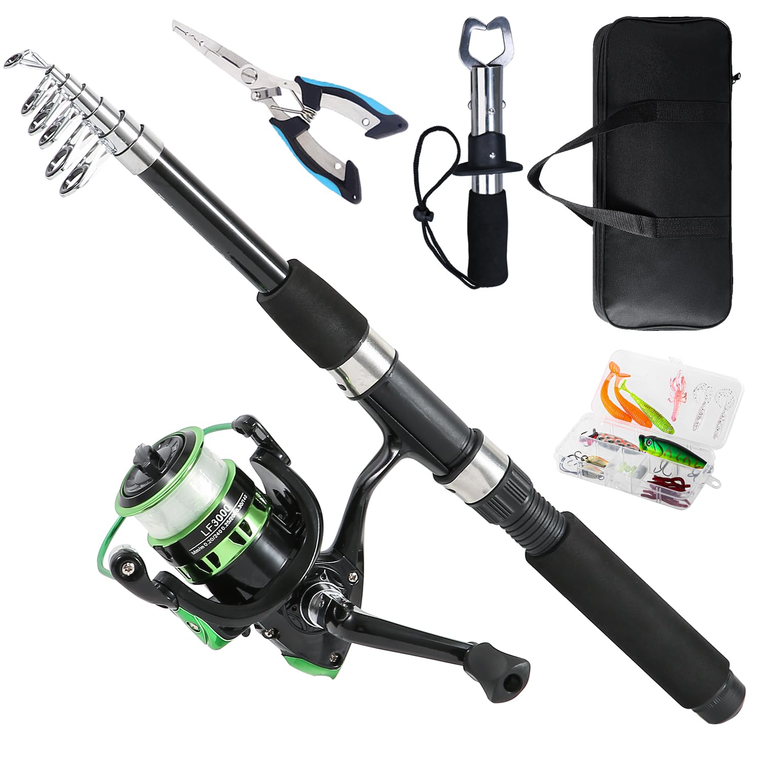 Tripquips 6.9 ft telescopic fishing rod with 3000 spinning reel