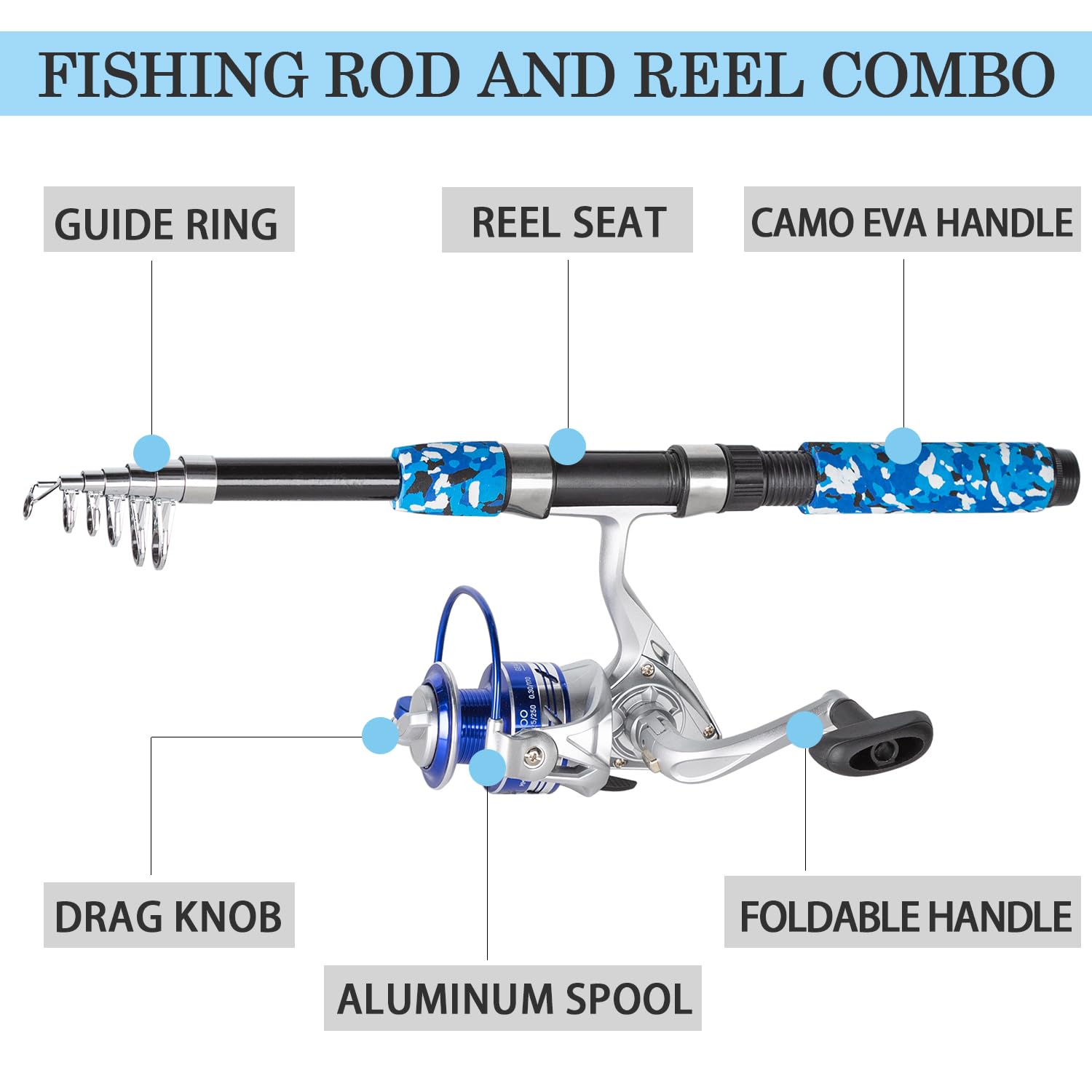 Camouflage telescopic rod with EVA handle and ceramic guides