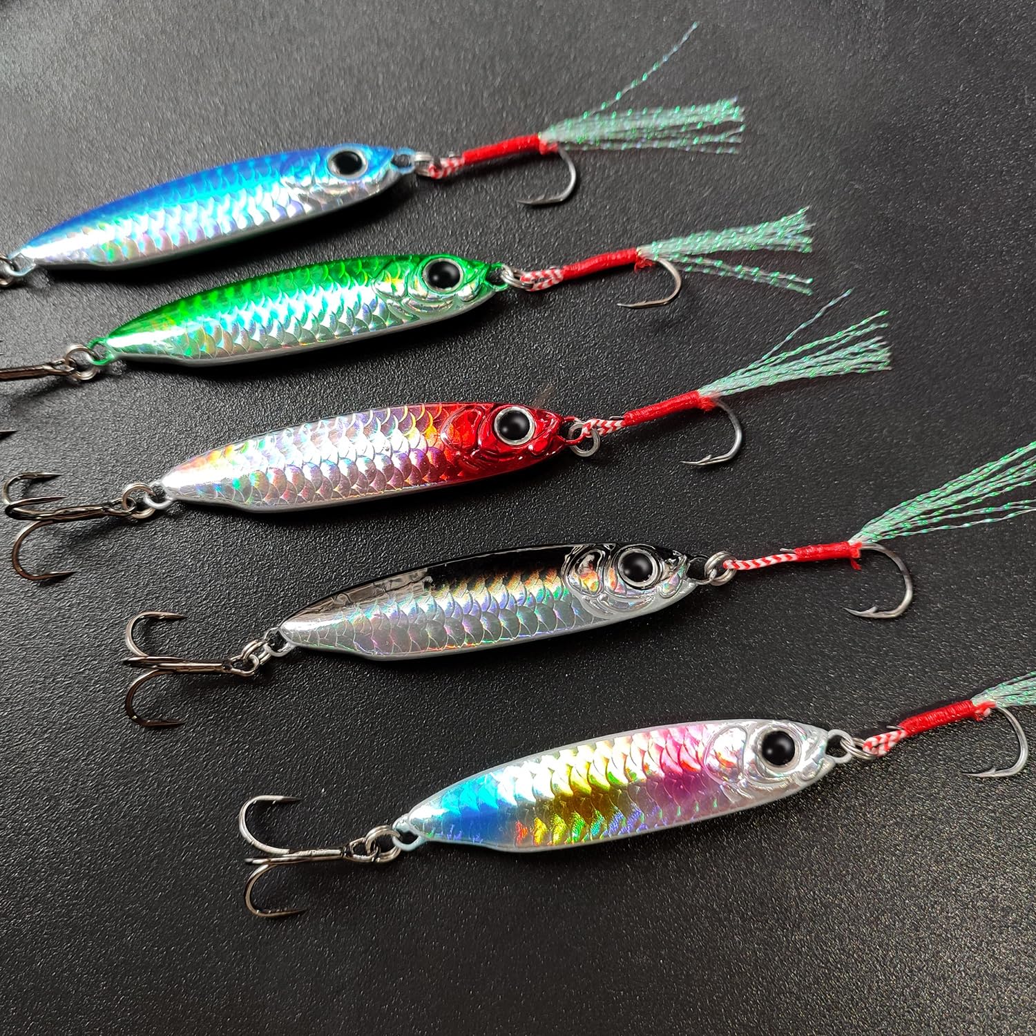 Five-piece 30g set of Tripquips saltwater jig spoons in assorted colors