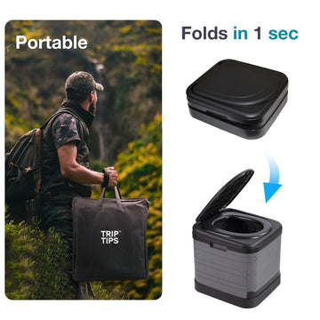 TRIPTIPS folding travel toilet with dual handles for easy carry during adventures.