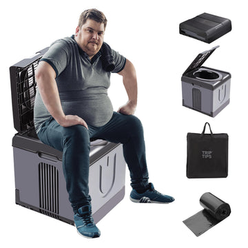 TRIPTIPS Updated Portable Potty folded compactly for easy car storage and travel.