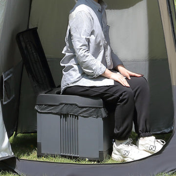 TRIPTIPS Updated Portable Potty open and ready for quick outdoor setup.