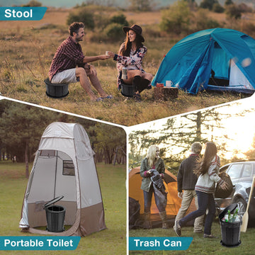 TRIPTIPS Upgrade Retractable Portable Toilet folds compactly to fit in a small travel bag.