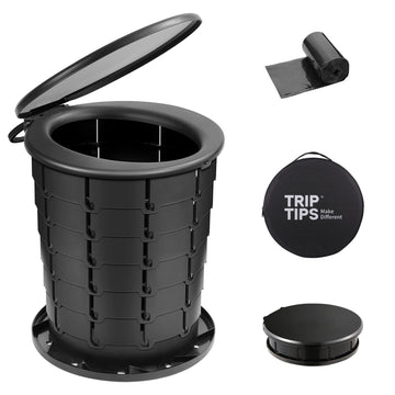 TRIPTIPS Upgrade Retractable Portable Toilet folded for easy transport and storage.