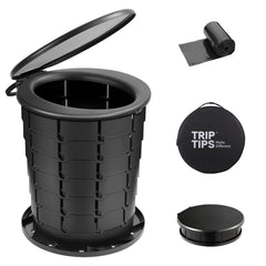 TRIPTIPS Upgrade Retractable Portable Toilet folded for easy transport and storage.