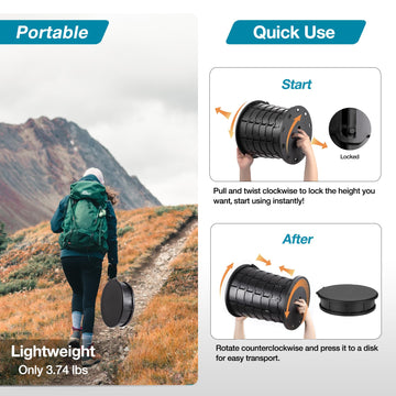 TRIPTIPS Upgrade Retractable Portable Toilet lightweight 3.74 lb design with a carry handle.