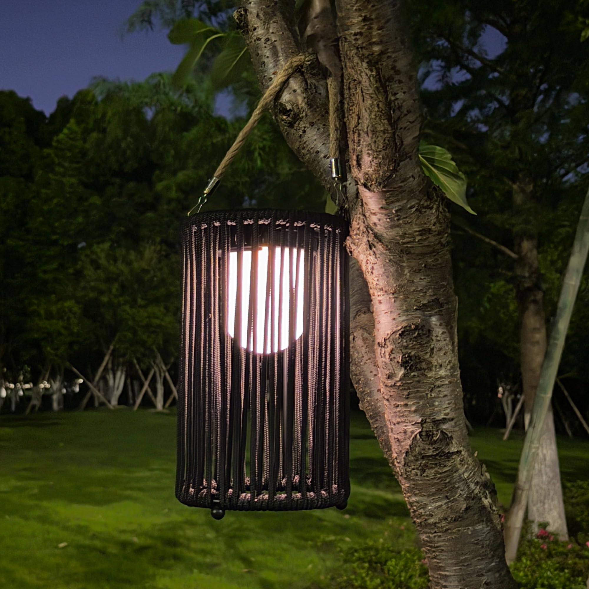 TRIROCKS outdoor hanging lantern with rope handle for easy outdoor décor