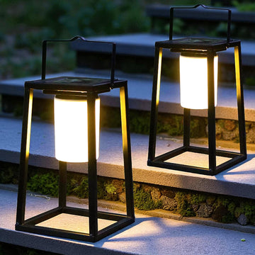 TRIROCKS outdoor solar lantern with handle for easy hanging and portable use