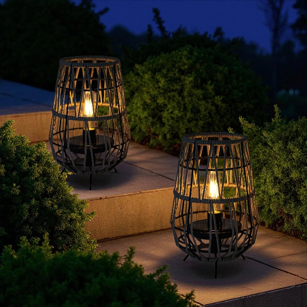 TRIROCKS solar lantern set pack, portable lighting for patios and gardens