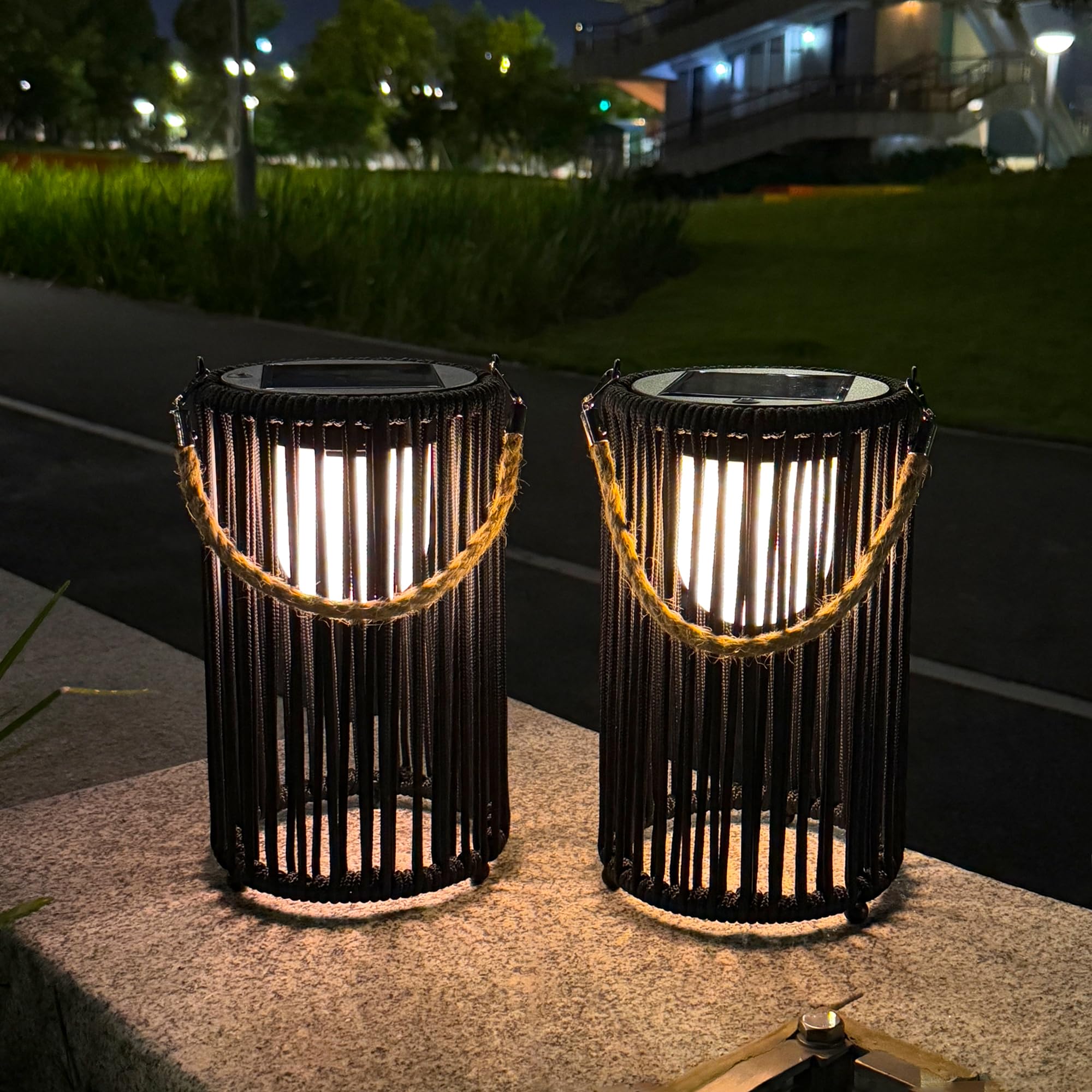 TRIROCKS solar lantern table light in black for cozy patio evenings