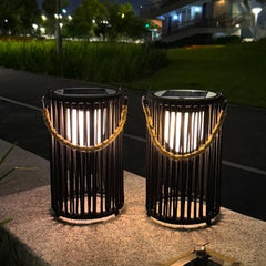 TRIROCKS solar lantern table light in black for cozy patio evenings