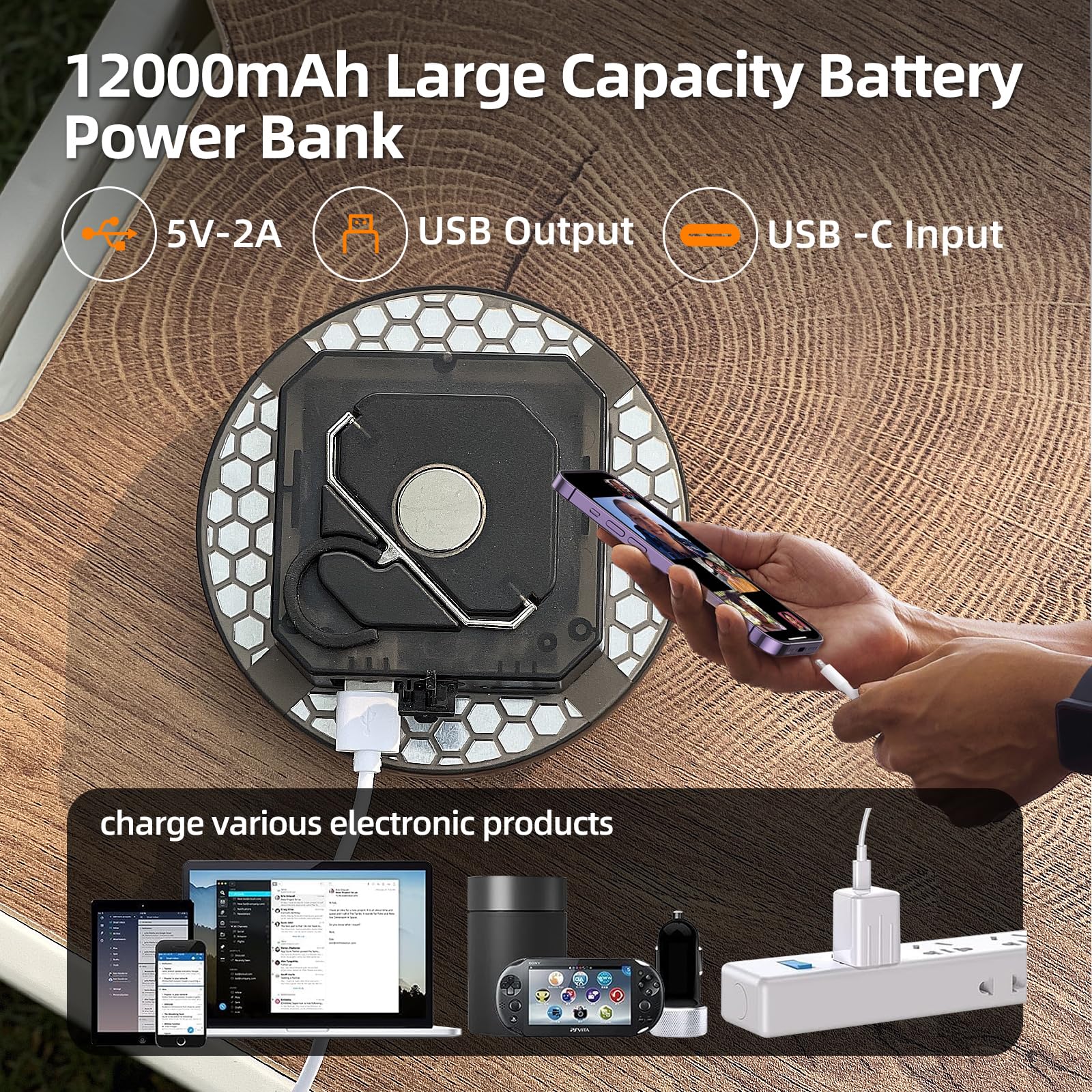 Trliradyn 12000mAh light SOS mode for emergency signaling