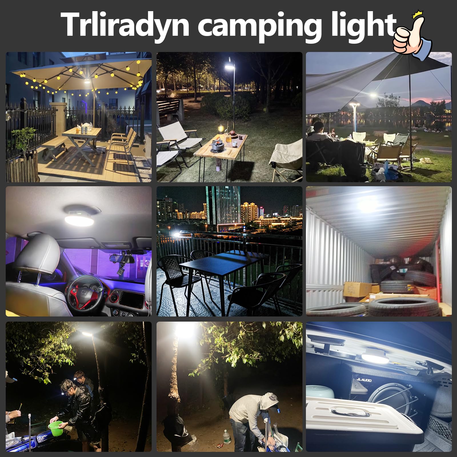 Trliradyn IPX5 waterproof lantern stands up to rain and humidity.