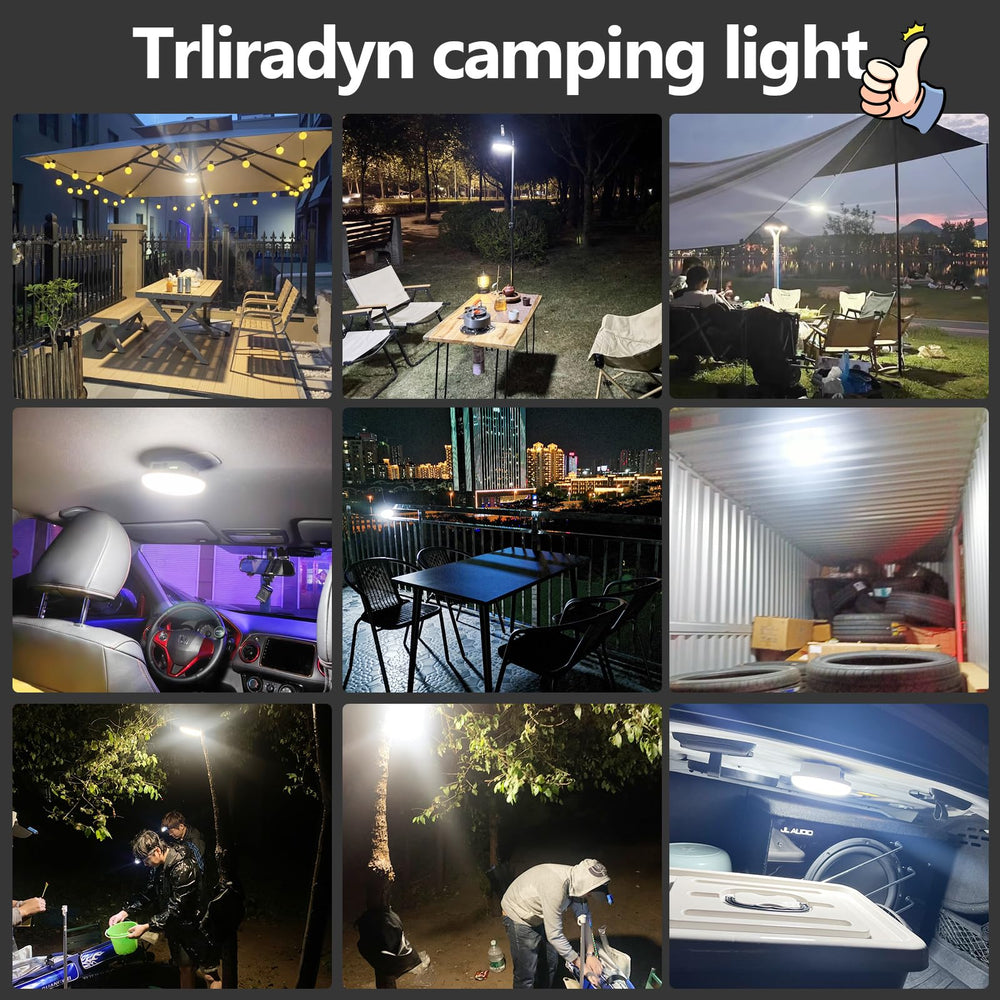 Trliradyn tent lighting hanging inside tent enables overhead illumination