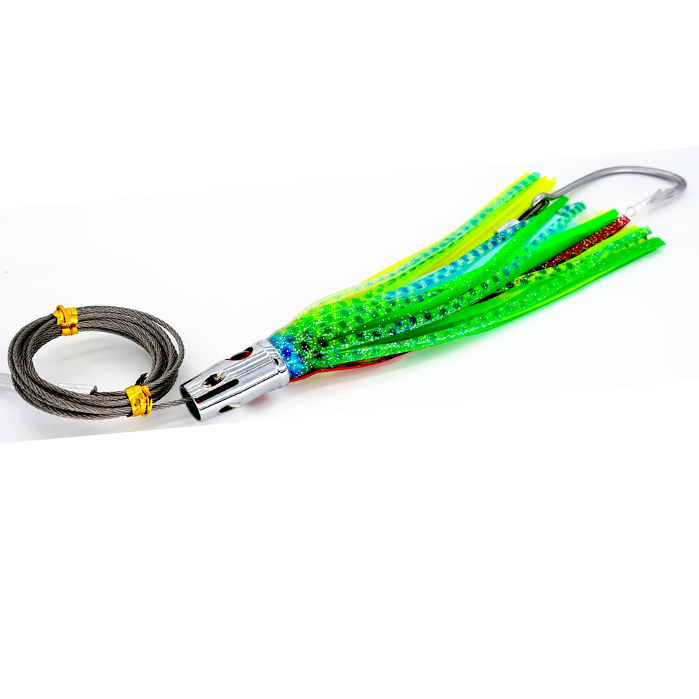 Orange and black lure with heavy duty skirt and 6/0 hook