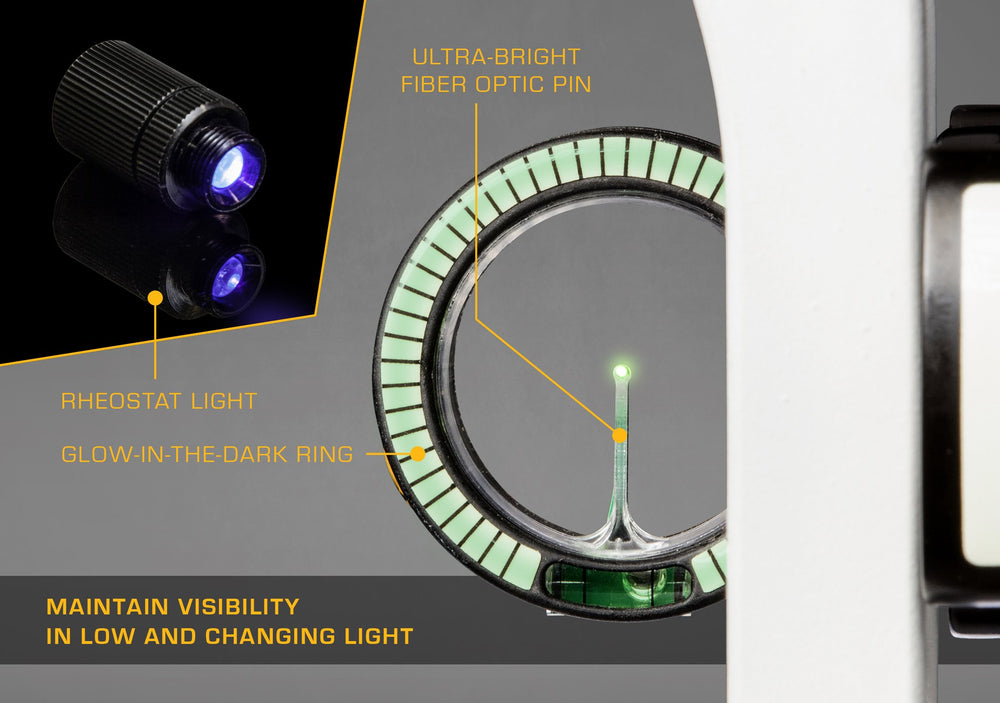 Trophy Ridge Drive Slider bubble level aids precise shot alignment.