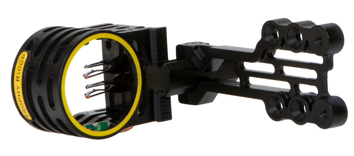Trophy Ridge Fatal bow sight front view with bright pins for quick aiming.