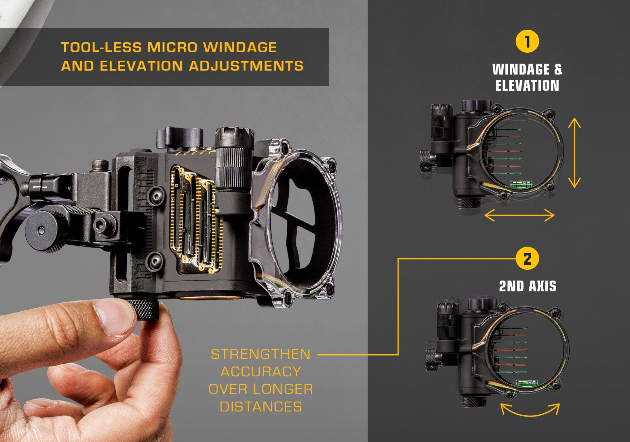 Trophy Ridge Fix archery sight aluminum bracket detail emphasizes durable construction.