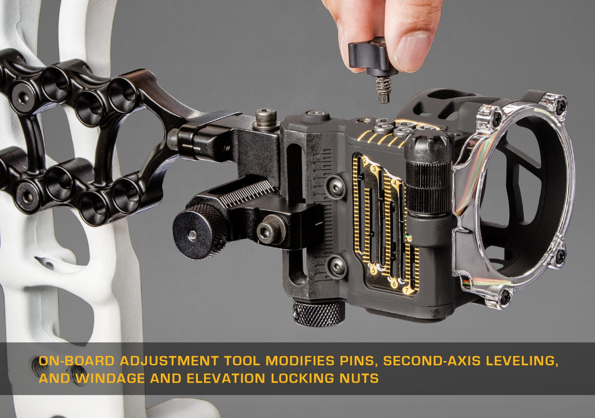 Trophy Ridge Fix sight brightness control rheostat for adaptable shooting conditions.