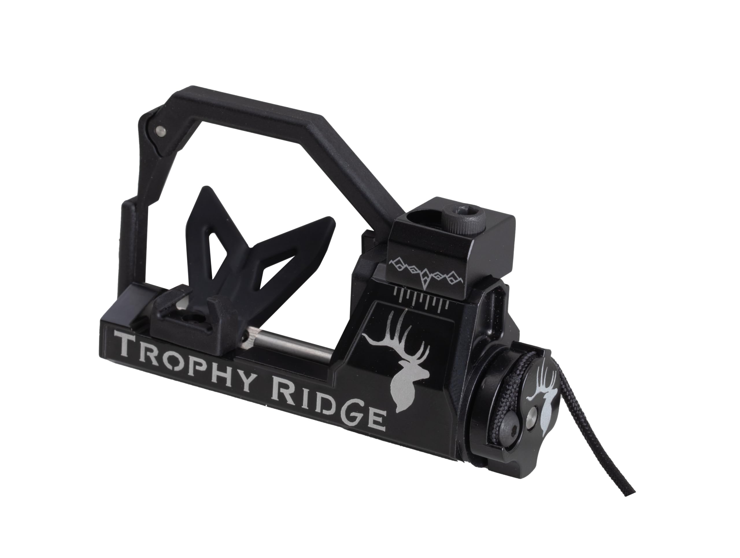 Trophy Ridge Propel IMS arrow rest mounted, front view showing limb-driven reliability for quiet hunting.