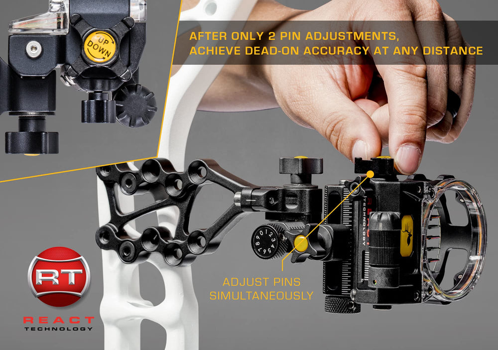 Trophy Ridge React Pro 7-pin sight brightness dial adapts to lighting conditions.