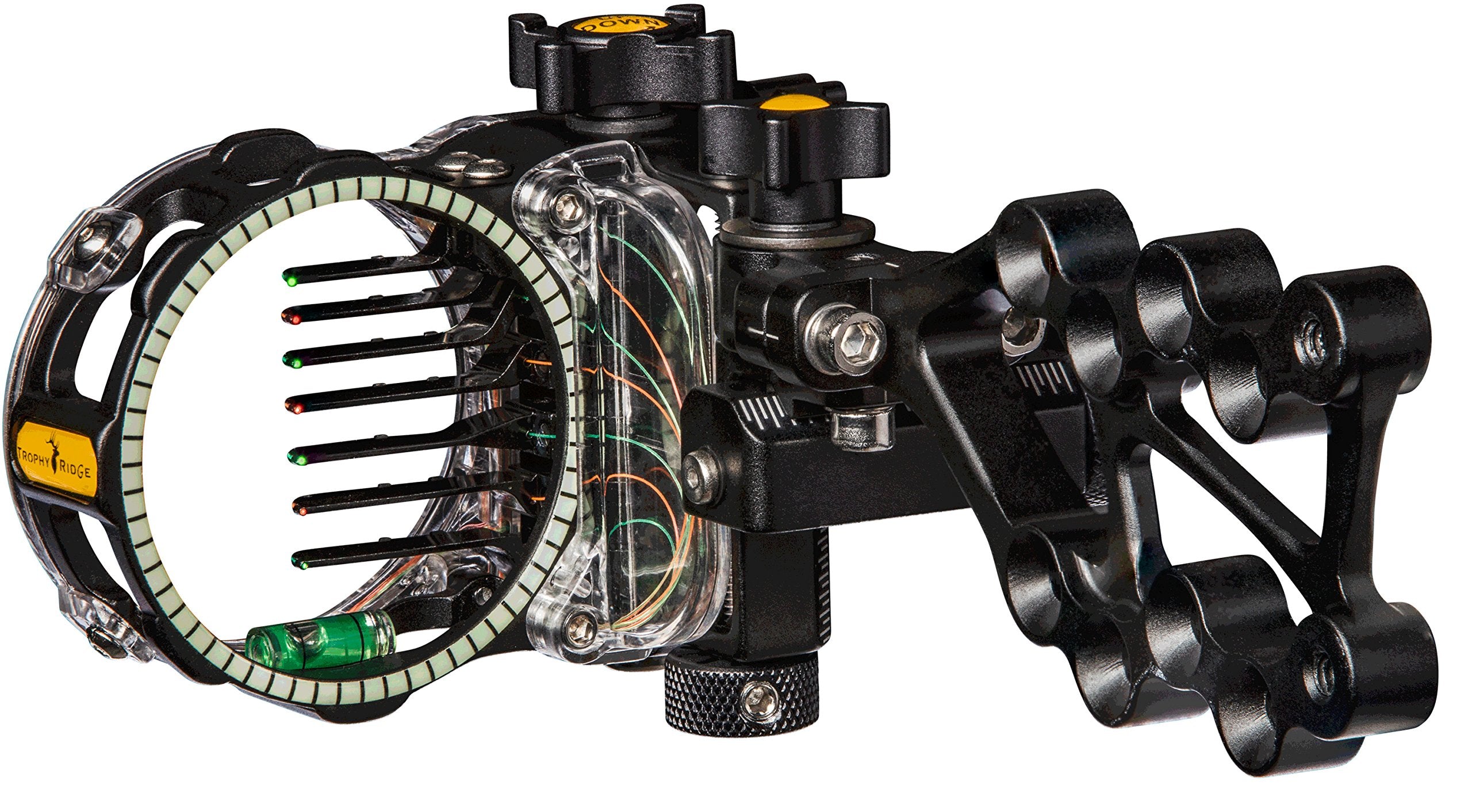 Trophy Ridge React Pro 7-pin sight front view for fast target acquisition.