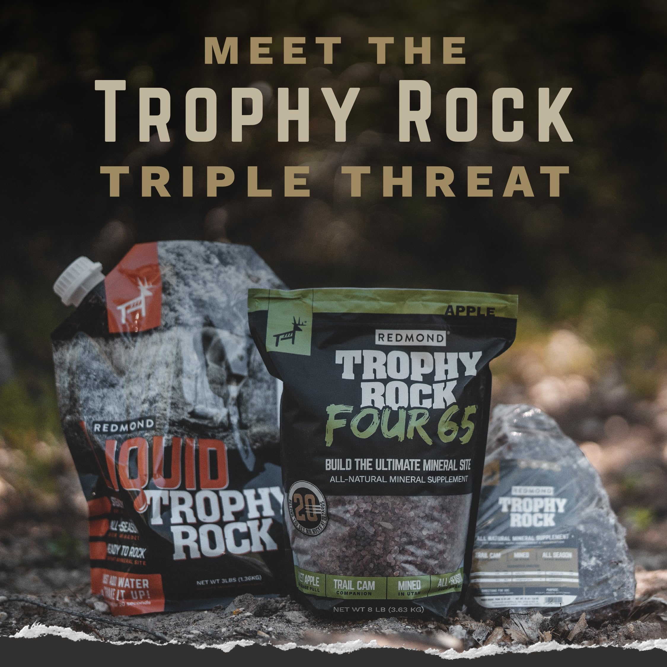 Trophy Rock on-site centerpiece providing minerals to deer throughout the season.