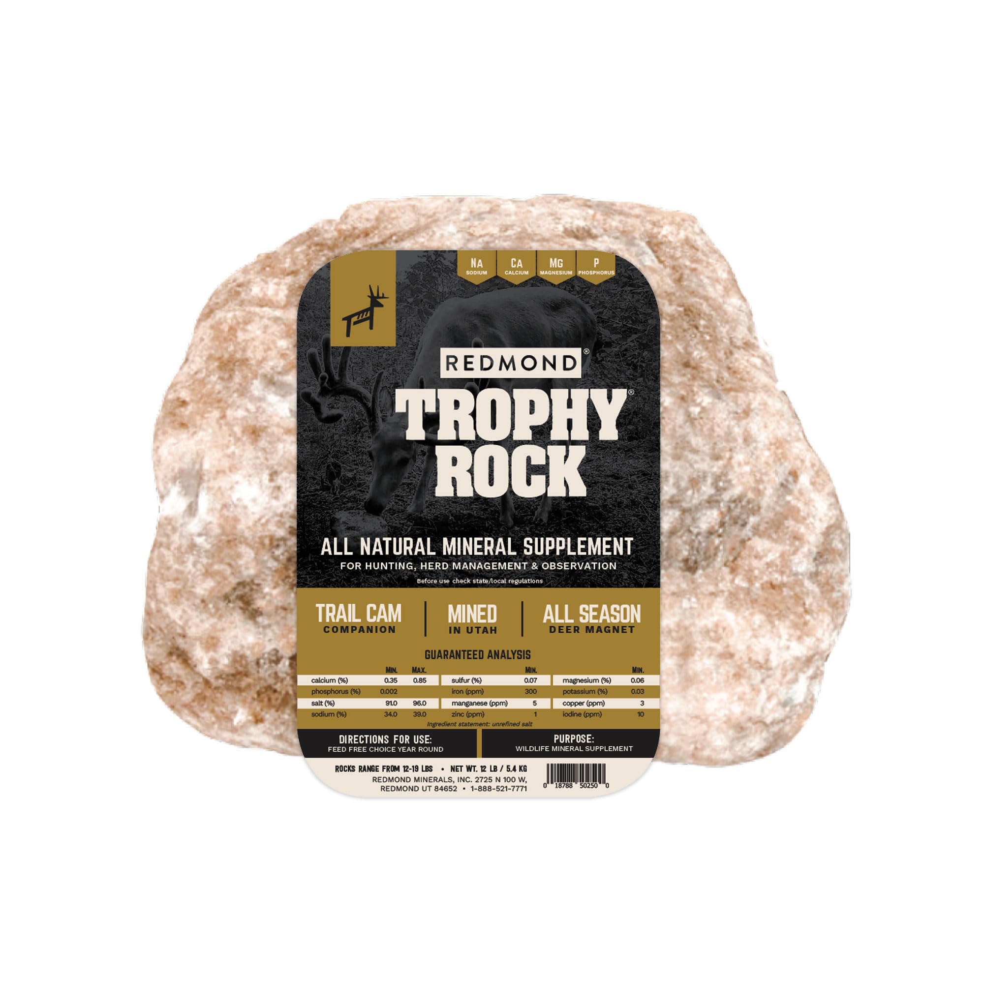 TROPHY ROCK Redmond mineral salt lick attracting deer to your feeding area.