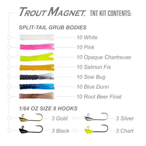 Close-up of 1/64oz shad-dart heads in Gold, Black, Silver and Chartreuse