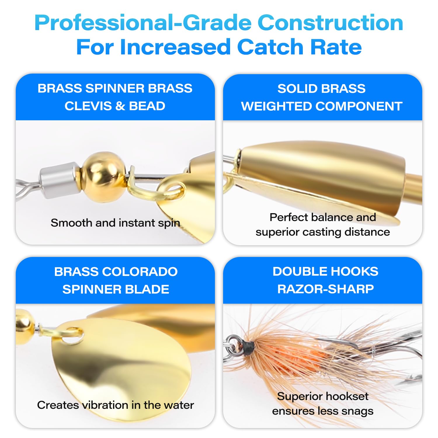 Hand-tied fly attached to spinnerbait with sharp hooks