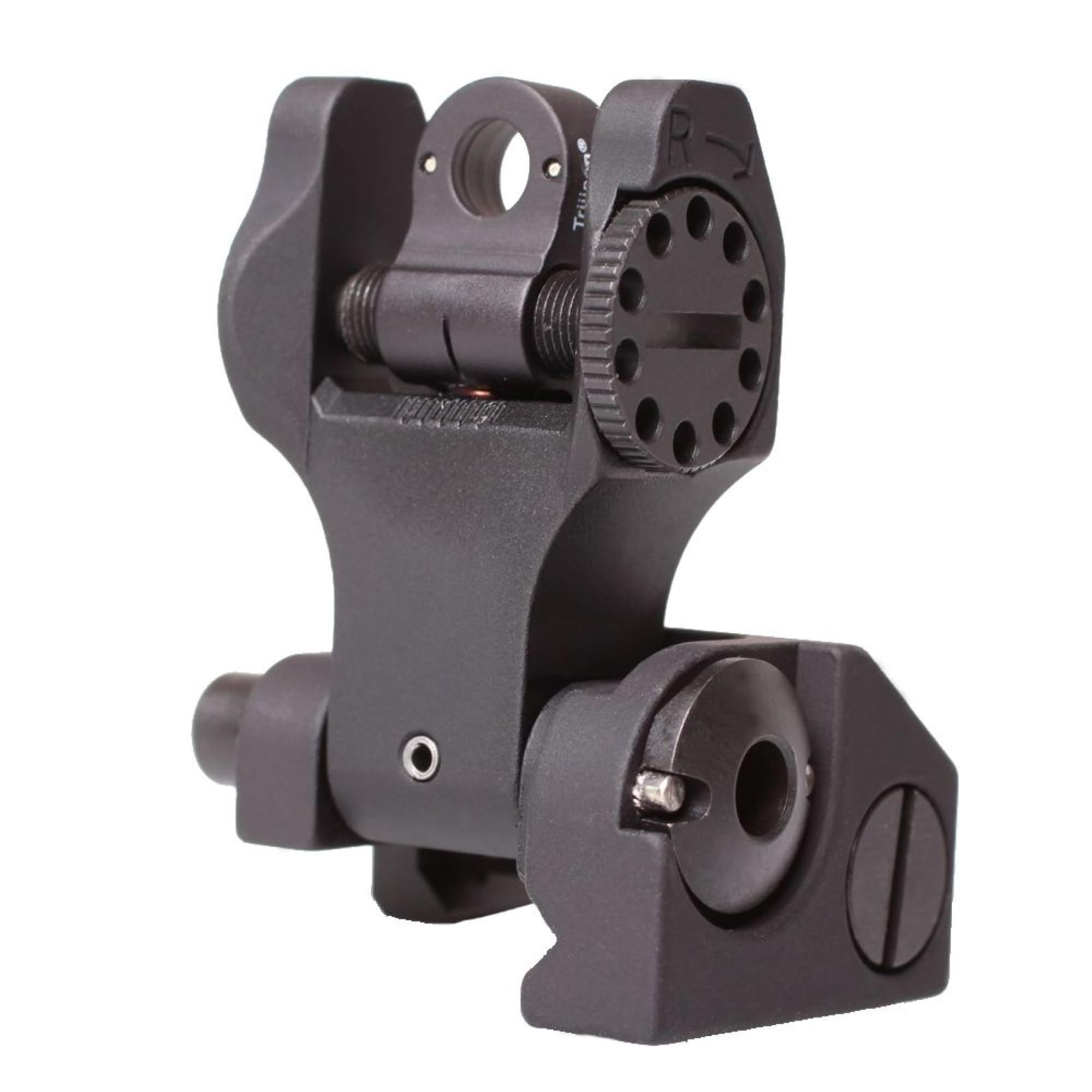 Troy FLDNG rear tritium sight in black enhances low-light aiming.