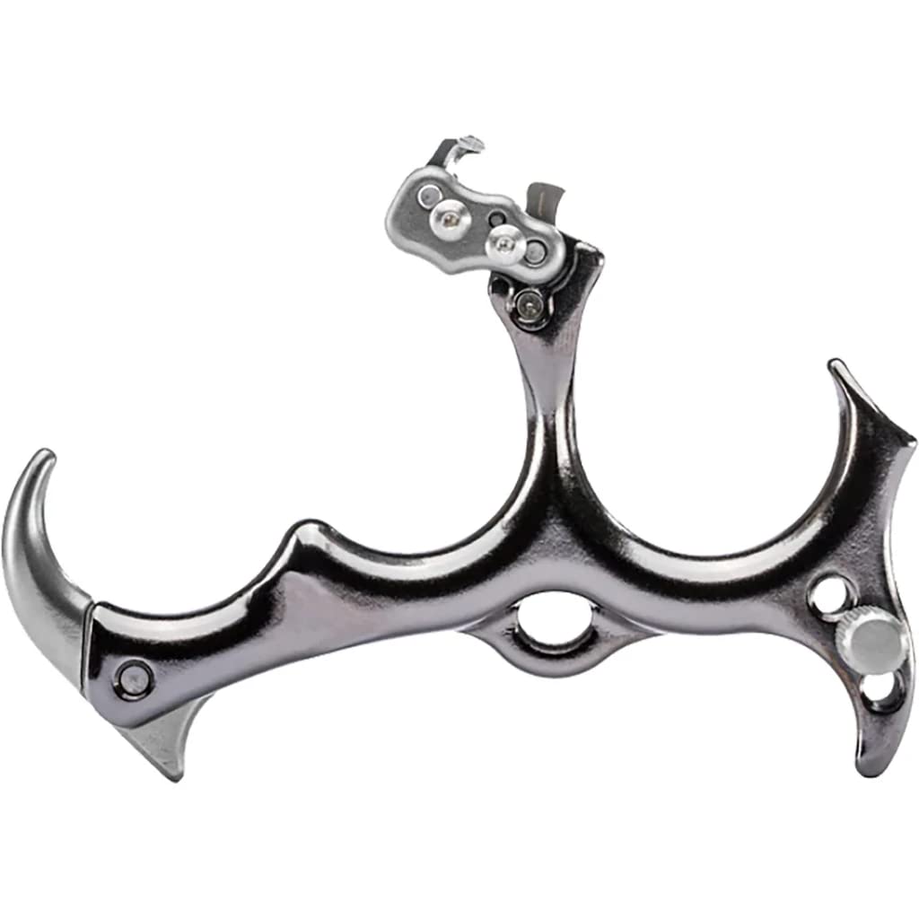 Tru-Fire Sear release silver finish held in hand highlighting ergonomic grip and adjustability