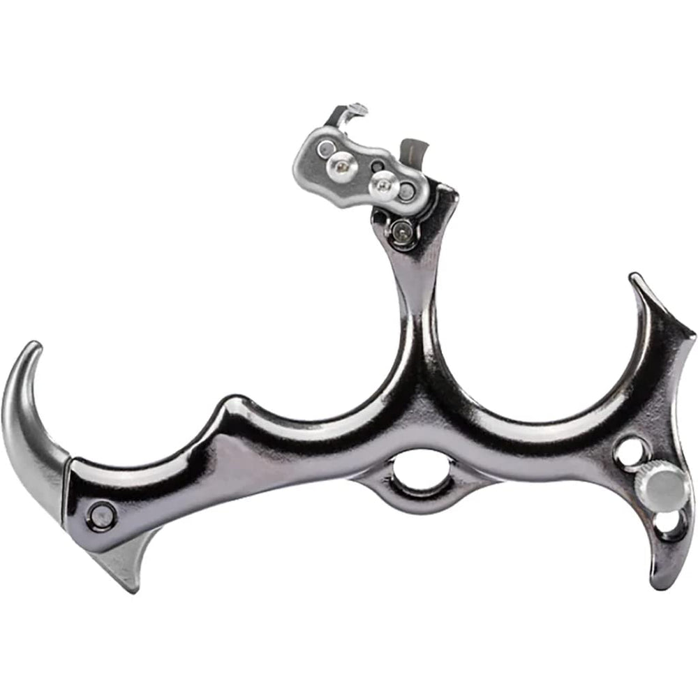 Tru-Fire Sear release silver finish held in hand highlighting ergonomic grip and adjustability