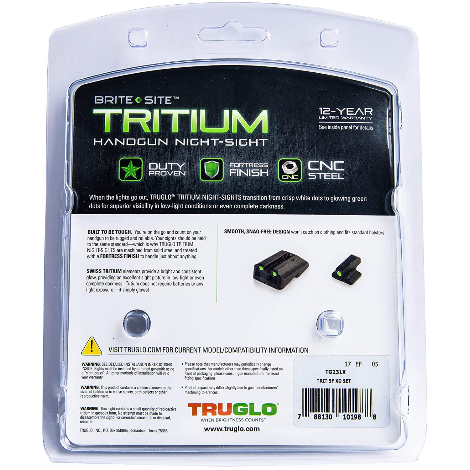 TRUGLO daylight-to-Tritium sight transition demonstrating daytime dots and nighttime glow.