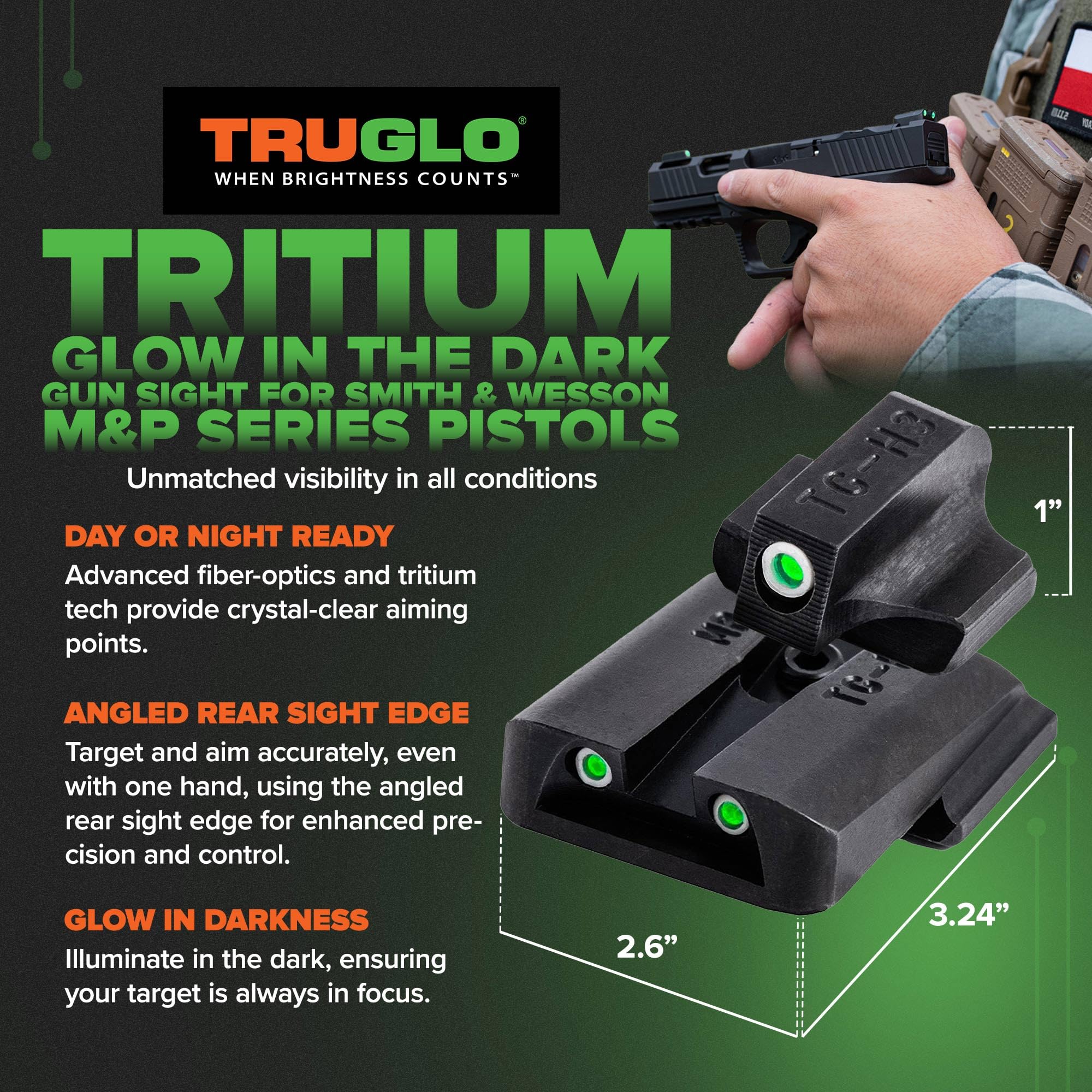 Close-up of TruGlo Tritium sight for Smith & Wesson M&P pistols