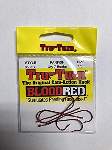 Side view of red Tru Turn Aberdeen hooks size 1/0