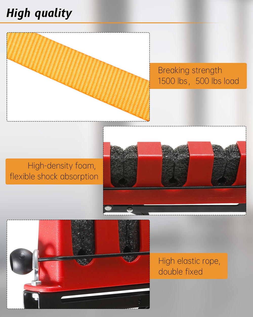 Elastic ropes secure fishing gear on the holder