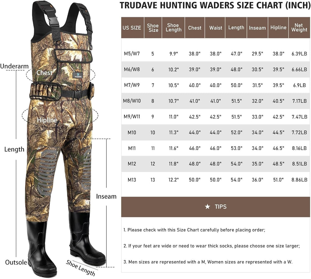 Trudave chest waders anti-slip boots offer traction on slippery banks.