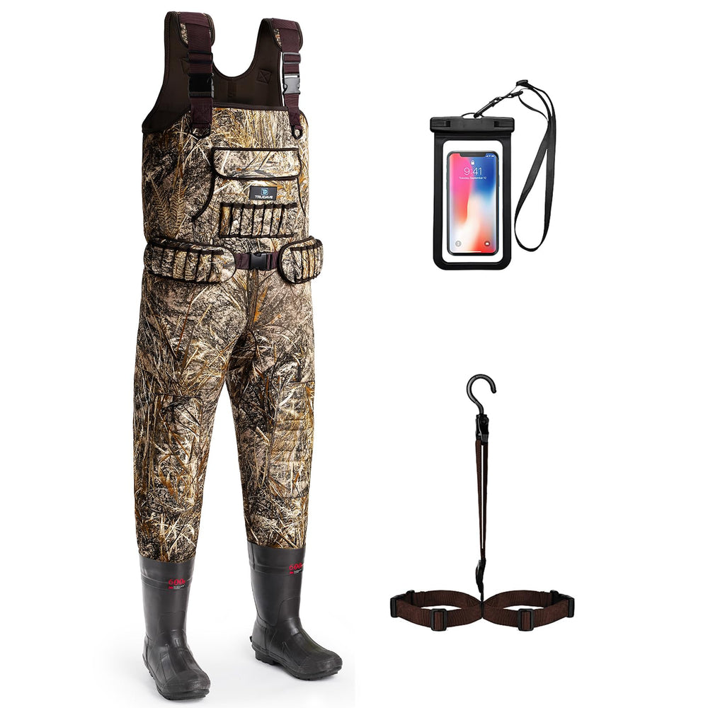 Trudave chest waders with armor-welded seams for leak-proof performance in wet terrain.