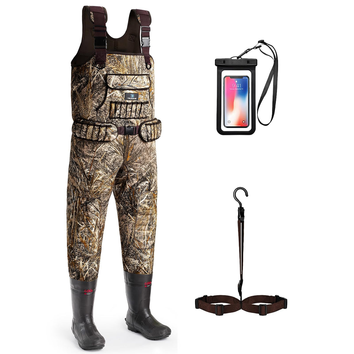 Trudave chest waders with armor-welded seams for leak-proof performance in wet terrain.