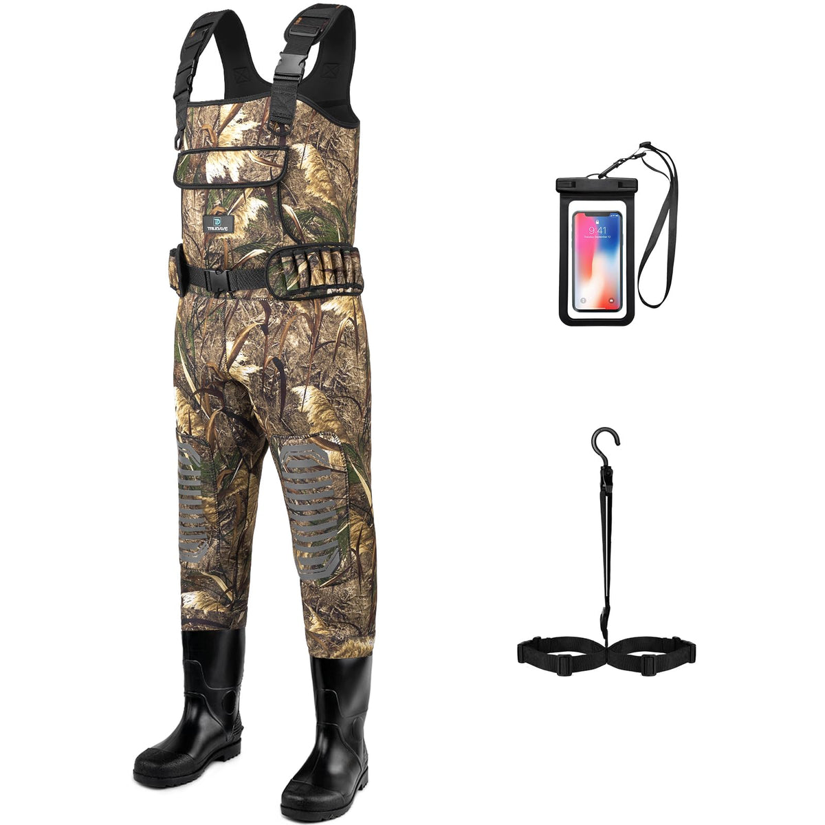 Trudave chest waders neoprene upper provide durable cold-weather protection for fishing.