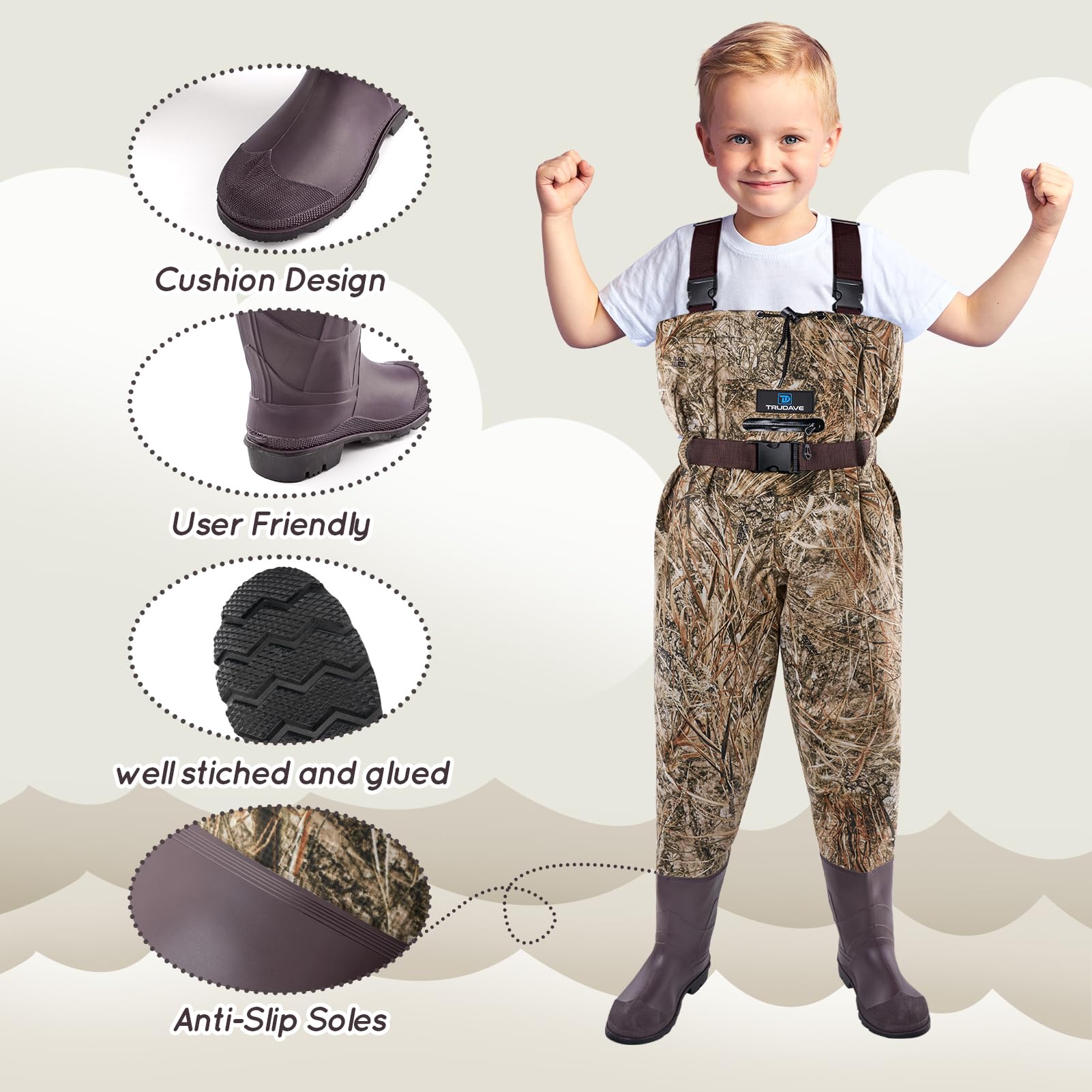 Trudave chest waders waterproof seam closeup demonstrates 100% waterproof sealing.