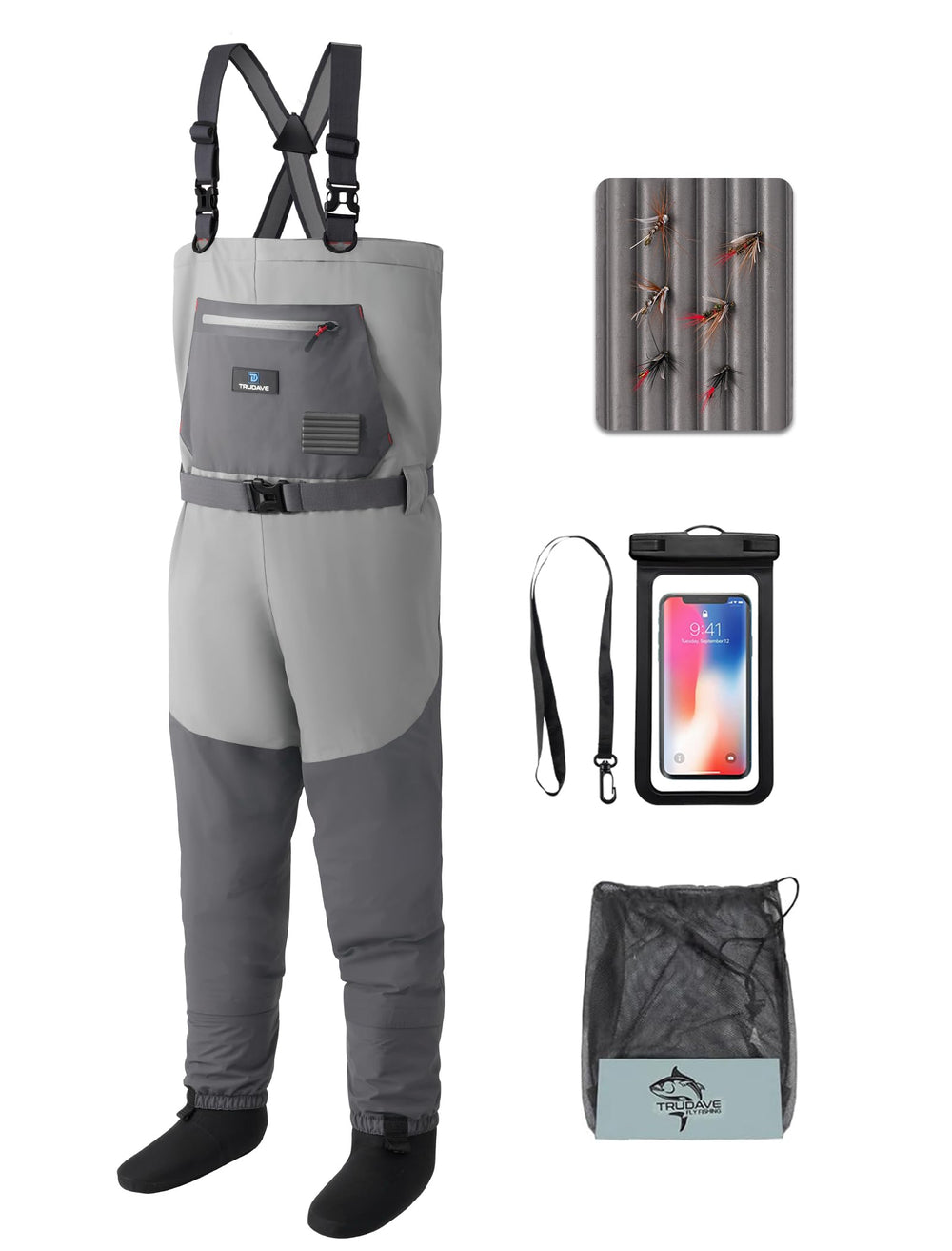 Trudave fishing waders front view demonstrates all-day comfort and movement
