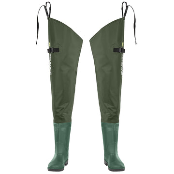 Trudave hip waders side view in PVC material for flexible movement and dry feet.