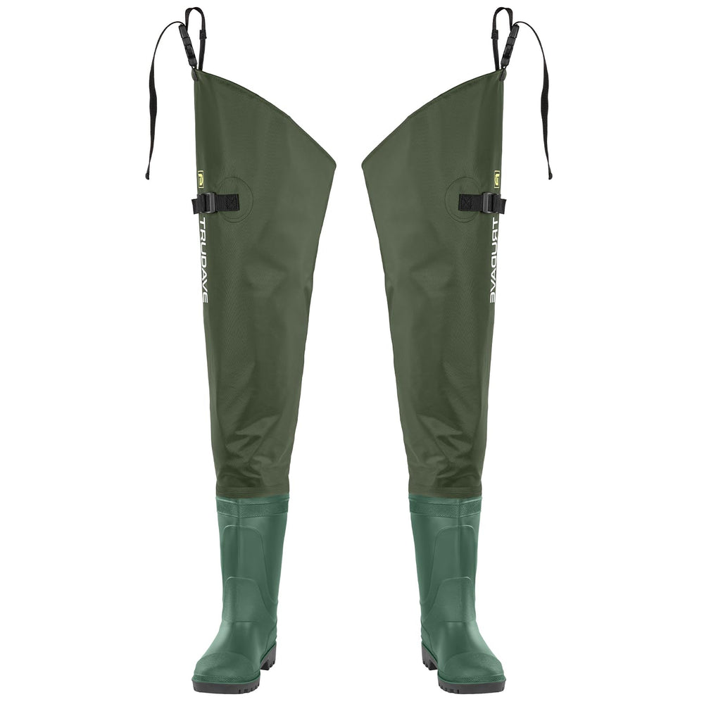 Trudave hip waders side view in PVC material for flexible movement and dry feet.