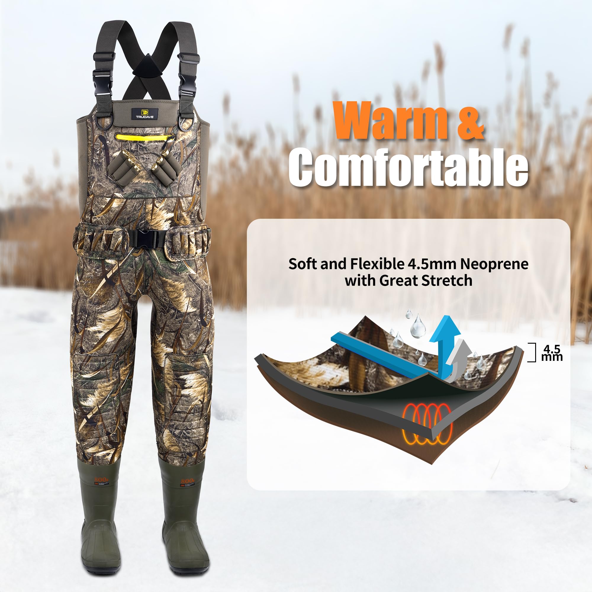 Trudave waders traction sole navigates mud safely