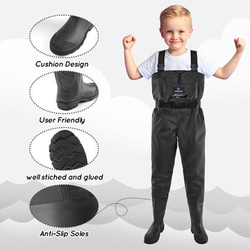 Trudave kids chest waders with adjustable waist belt for secure fit