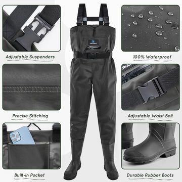 Trudave kids chest waders with boots protect feet on rocky riverbeds