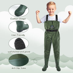 Trudave chest waders with heat-pressed seams provide waterproof reliability.