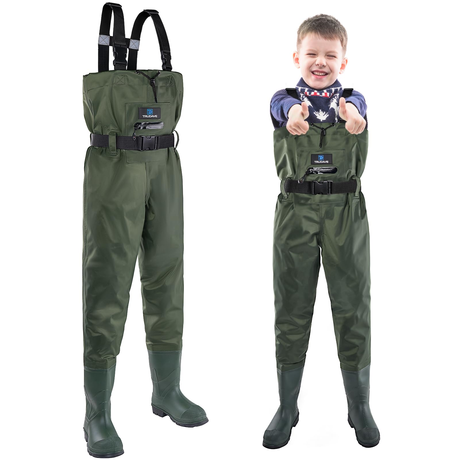 Trudave kids chest waders with waterproof boots keep young explorers dry during river play.